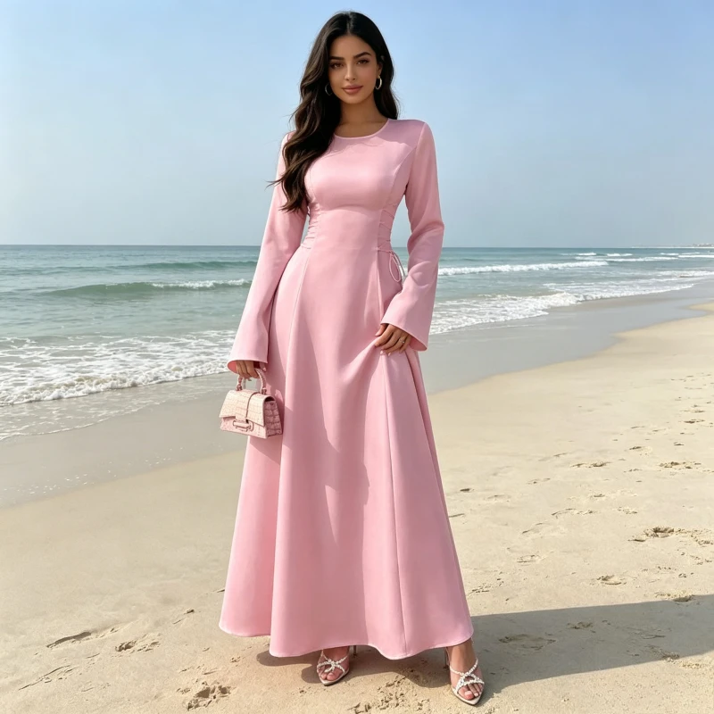 Dress Women Eid Abaya Party Dresses Muslim Lace Up Vestidos Flare Sleeve Morocco Dubai Abayas Kaftan Jalabiya Ramadan Long Robe