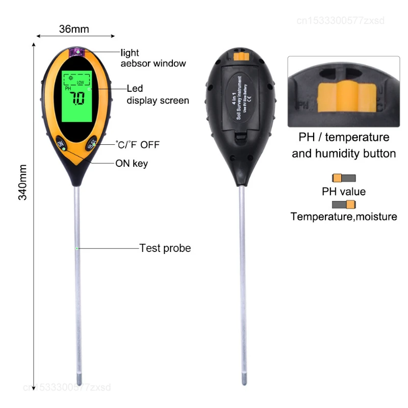 Soil PH Tester 4 in 1 PH Light Moisture Acidity Tester Detector Flowers Soil Moisture Meter Sensor Plant Soil Tester Kit Tools