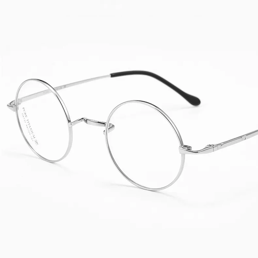 Dark Academia Runde Titan-Brillenfassung 7g Ultraleicht Vintage Kleine Gesichtsbrille für Männer und Frauen Ohne Nasenpolster Zauberer-Brille – Detail 5