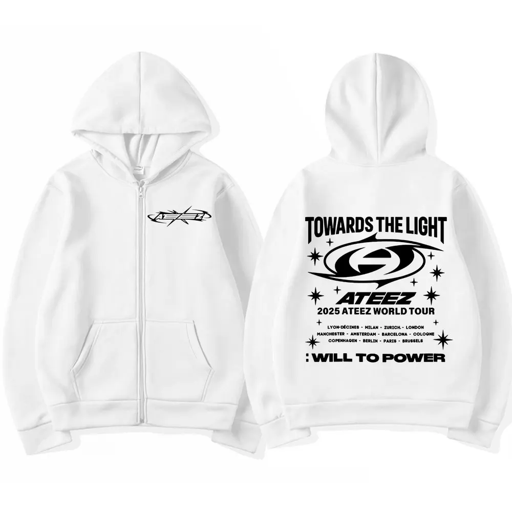 Korean Kpop 2025 Ateez World Tour Towards The Light: Will To Power Zip Up Hoodies Men Women Long Sleeve Zipper Sweatshirt Jacket