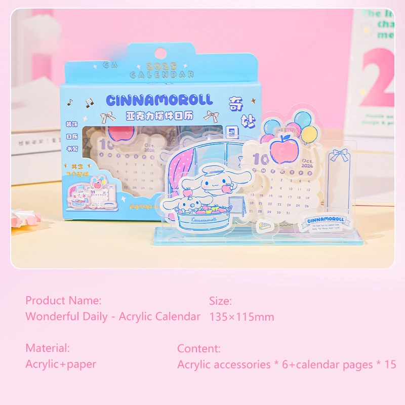 2025 New Sanrio Transparent Acrylic Calendar My Melody Kuromi Cinnamoroll Desk Decorations Daily Monthly Schedule Girls Gifts