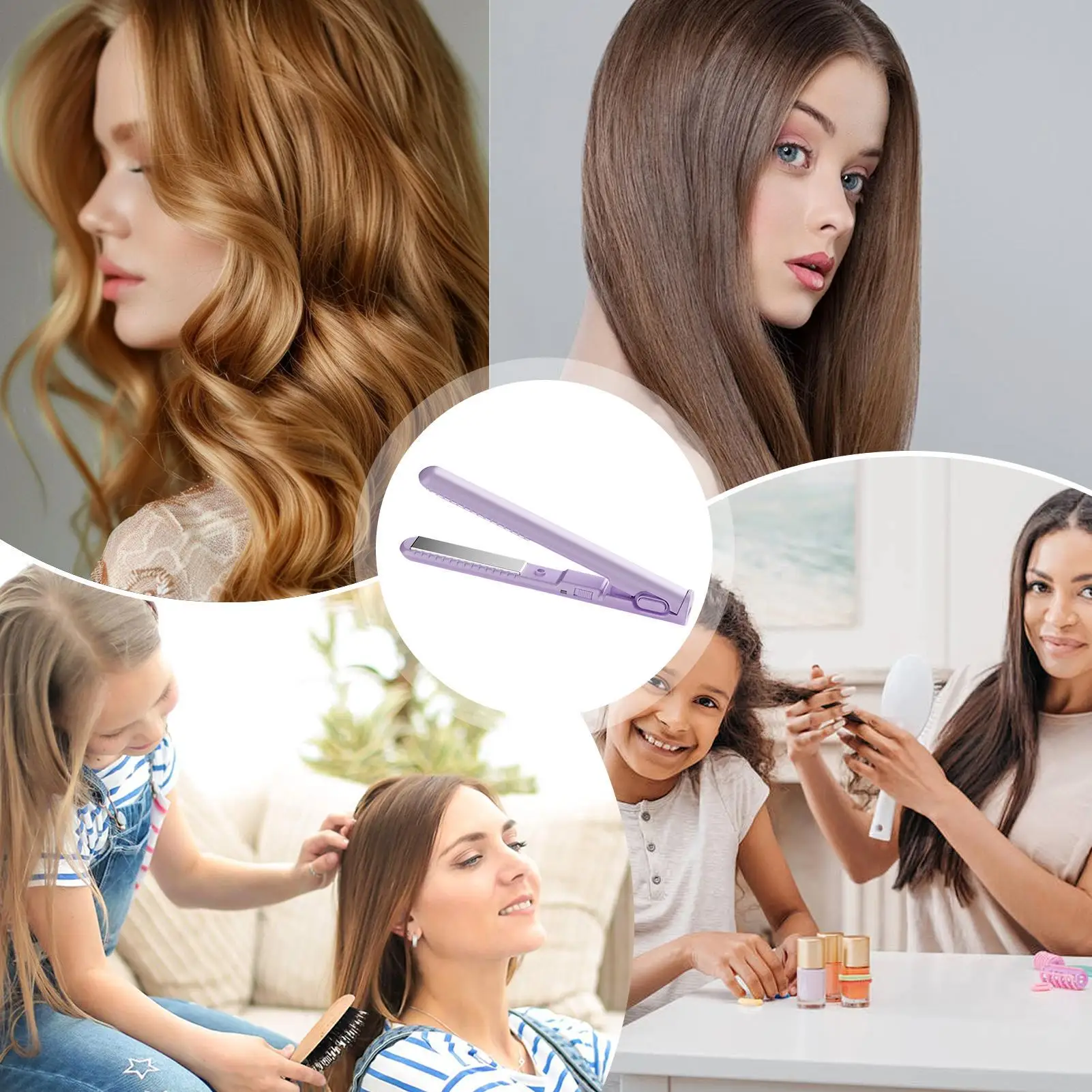 

Small Flat Irons For Short Hair Portable Hair Straightener Cordless Curling Iron USB Charging 2-in-1 Curling Wand & Flat Iron