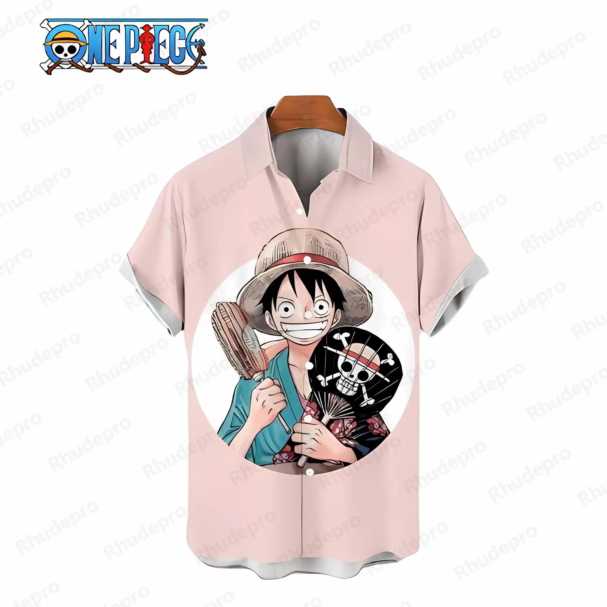 Blouse Fashion Monkey D Luffy Shirts and Blouses Y2k One Piece Tops Anime Men Mens Clothes Short Sleeve Elegant Shirt Oversized