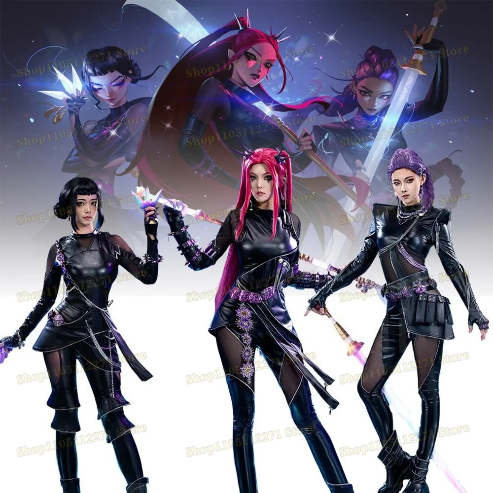 

Kids Huntrix KPop Mira Zoey Rumi Cosplay Costume Demon Hunters Black Leather Jacket Stage Uniform for Women Girls Halloween