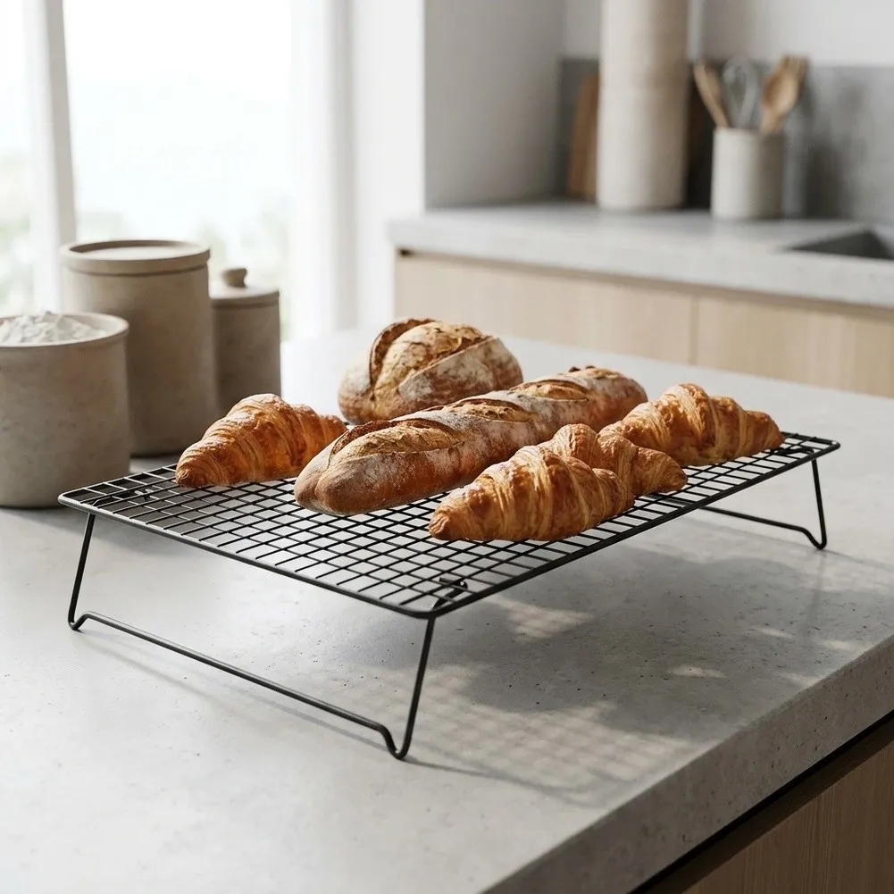 Thickened Wire Cooling Rack for Baking and Drying Applications Space Efficient Fold Design Fits in Tight Cabinets