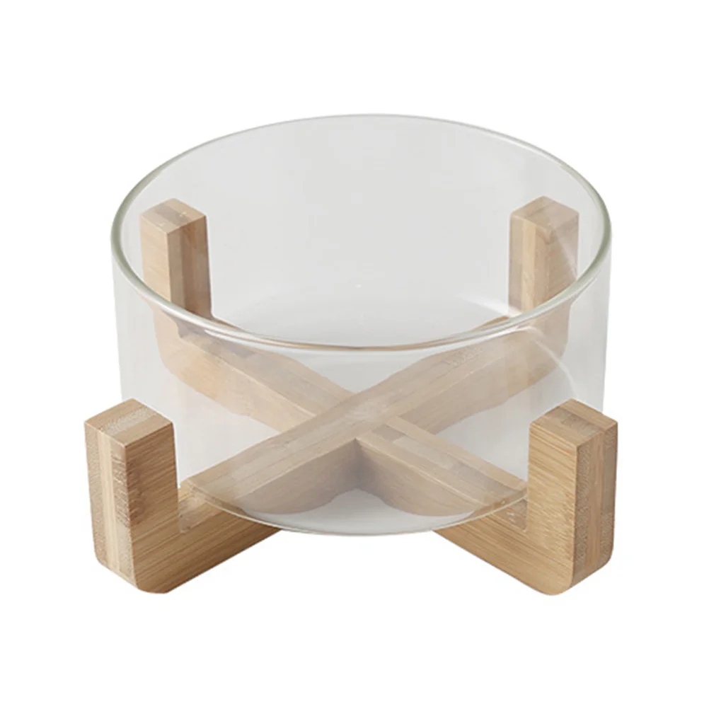 

Plant Fruit Salad Bowl Dinner Serving Mixing Home Appetizer Glass with Wooden Base