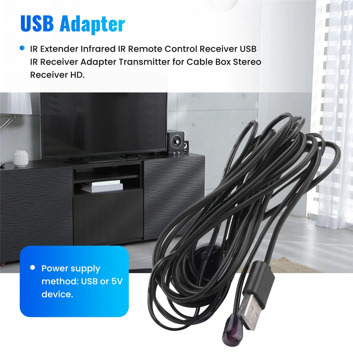 A12R IR Extender Infrared IR Remote Control Receiver USB IR Receiver Adapter Transmitter for Cable Box Stereo Receiver HD TV