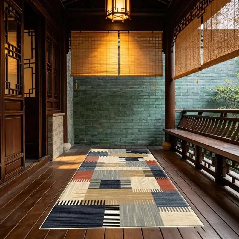 Modern Geometric Patchwork Runner Rug Color Block Striped Long Hallway Carpet Multicolor Neutral Kitchen Runner Rug for Entryway Living Room Home Decor