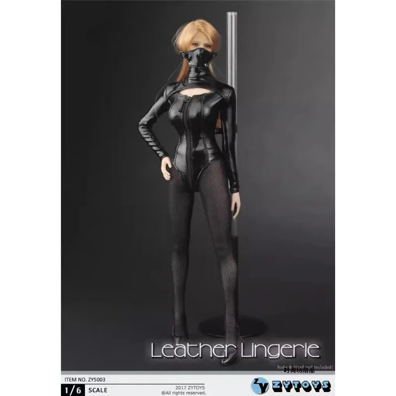 ZYTOYS ZY5003 Scala 1/6 Vestiti per bambole femminili Pu Pelle Collo alto Cerniera Body con maschera Abito nero per 12 "Tbl Ph Body