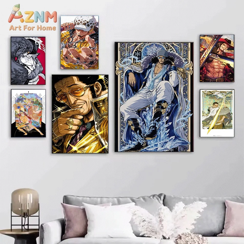 One Piece Anime Canvas Wall Art No Frame Red Hair Shanks Zoro Blackbeard Kizaru Aokiji Law Mihawk Manga Print Painting Bedroom
