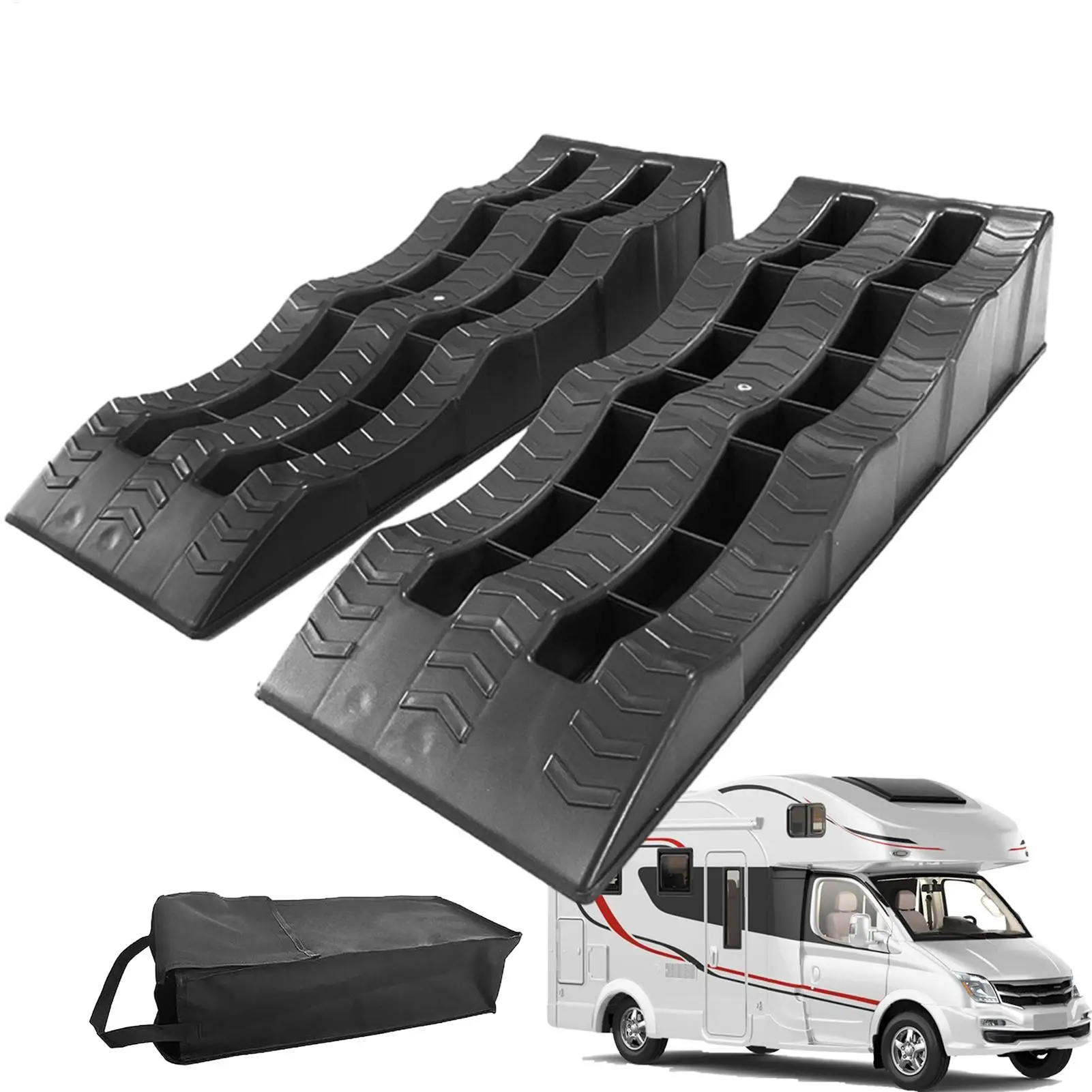 2 Stück Wohnmobil-Wohnwagen-Nivellierrampen, 3-stufiges Radpolster, robustes Rad, erhöhte Auswahl zum Stabilisieren unebener Boden und Parkplatz