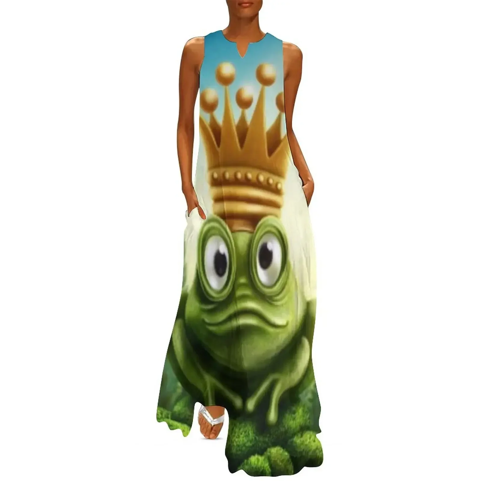 

frog prince with gold crown Long Dress african dresses for woman women party dresses Elegant gown Party dresses for women Dress