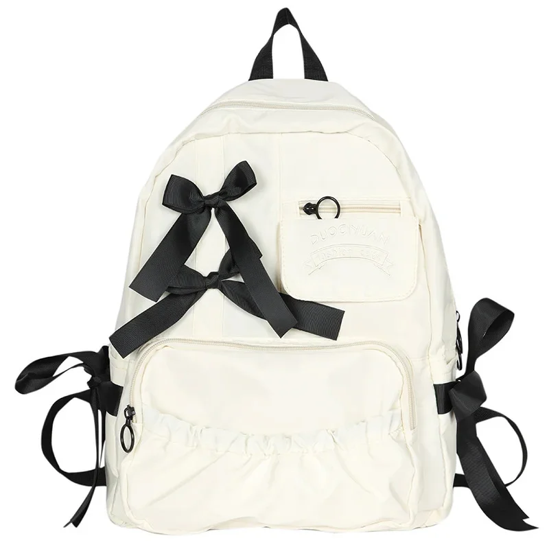 Y2K Bow Oxford Backpacks Korean Waterproof Lightweight Cute Blocking Bag Simple Casual Pleated Student High Capacity Backpacks