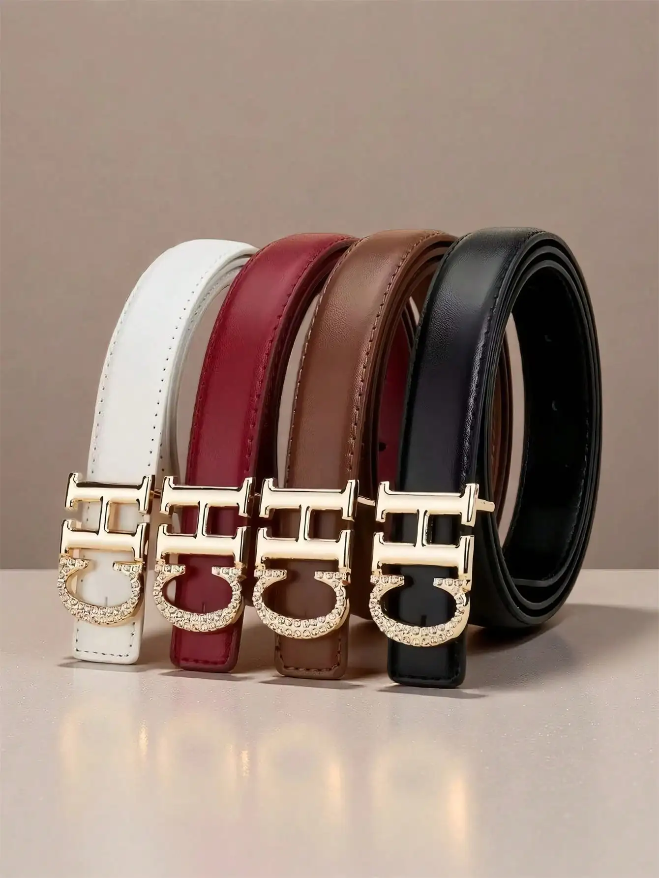 1pc Fashionable women's belt, with CH letter alloy buckle (with diamond embellishment), high-quality leather material, suitable
