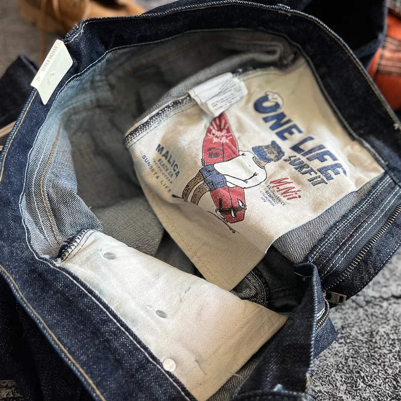 جينز Selvedge النيلي ثقيل الوزن للرجال مغسول مسبقًا متوسط الارتفاع مستقيم الساق سليم صالح الراقية الأمريكية الرجعية سراويل تقليدية #2