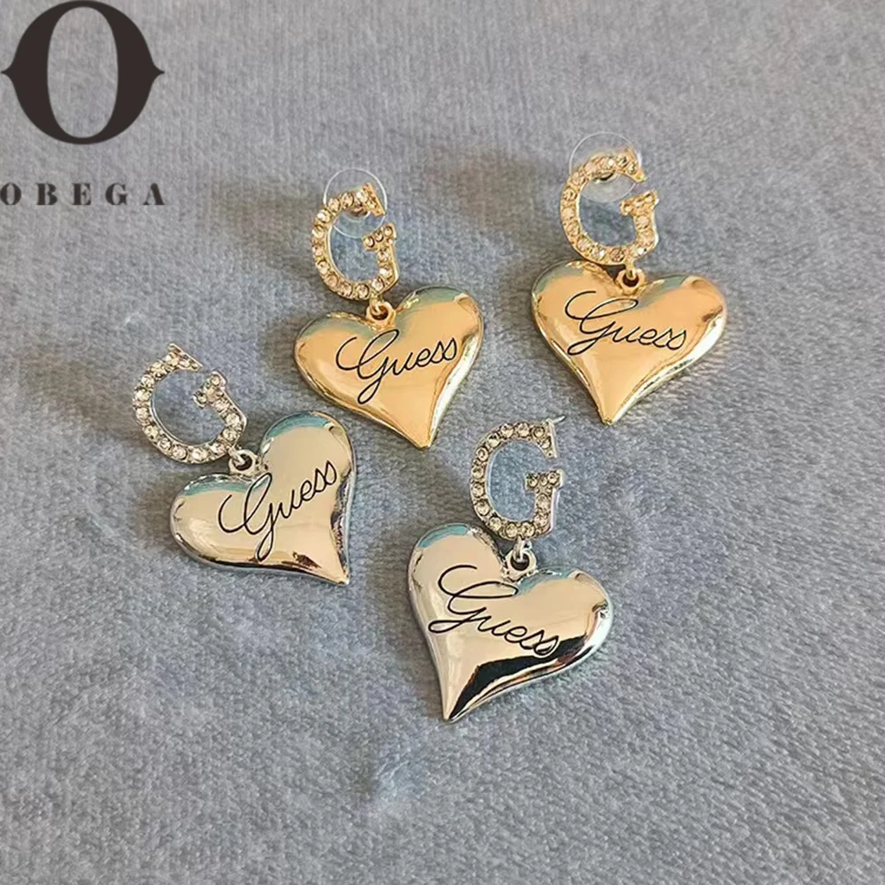 Obega 1Pair Trendy Heart Metal Drop Earrings For Women Girls Korean Style Big Love Heart  Studs Earring Fashion Jewelry Gift