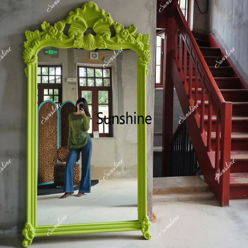 Vintage flocking carved full-length mirror clothing store fitting mirror