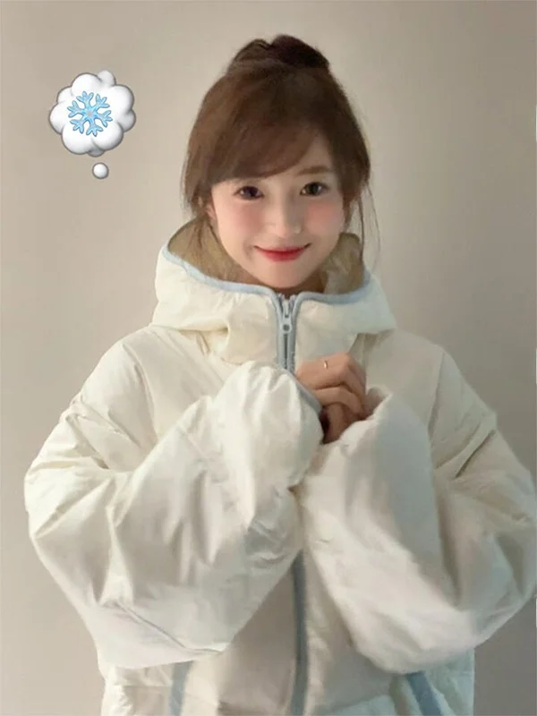 

Женская утепленная хлопковая куртка с капюшоном в стиле «хлебный пуховик», сине-белая в полоску, свободного кроя, зимняя верхняя одежда в ретро-стиле, на молнии