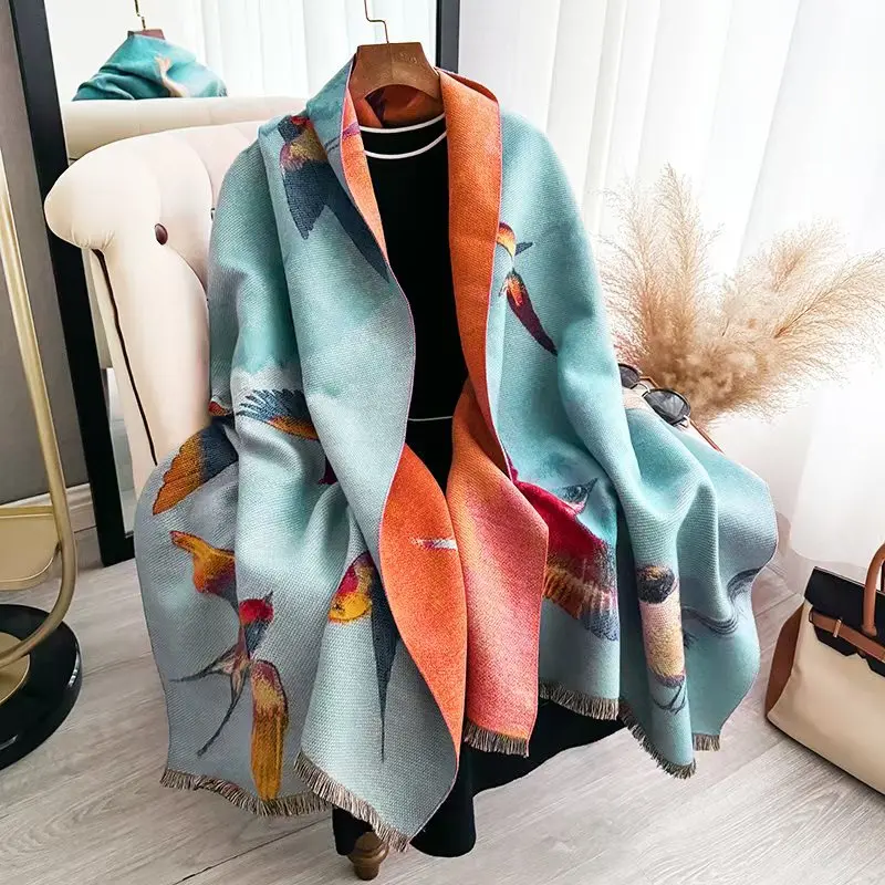 Luxury Warm Poncho Cashmere Winter Women Scarf Floral Jacquard Shawl Wraps Female Thick Pashmina Blanket Bufanda Travel Echarpe