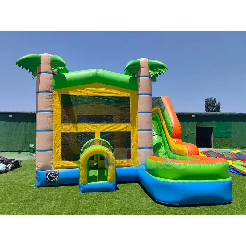 Commercial Tropical Jungle Inflatable Bounce House with Slide Combo for Kids Outdoor Party Playground Bouncy Castle