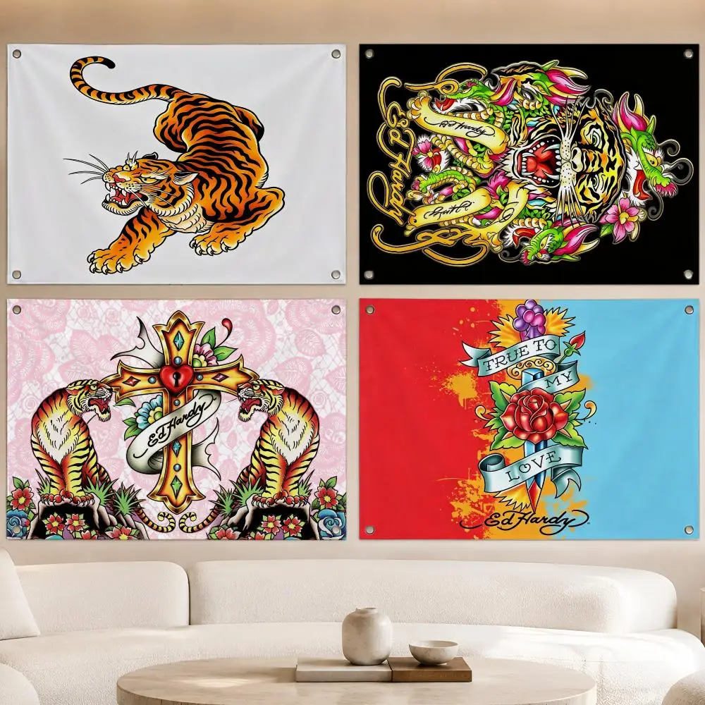 Fashion Tattoo Art Brand Ed Hardy Flags Fan Banner Tapestry Wall Hanging Garage BarDorm Camp Party Outdoor Home Decor Gift