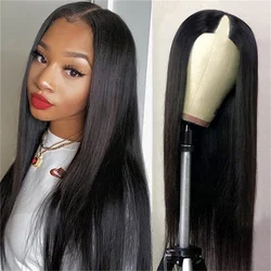 V Part Straight 100% Human Hair Wigs For Women Machine Made Peruvian Remy Hair 180% Density Straight Human Hair Natural wig sale