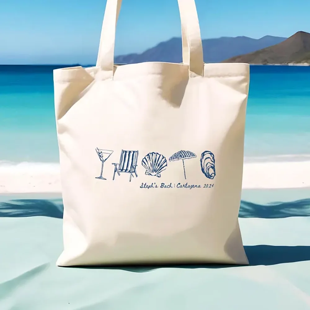 

Custom Coastal Doodle Tote Bag Last Toast on The Coast Beach Wedding Welcome Tote Bachelorette Party Bridesmaid Gift Honeymoon