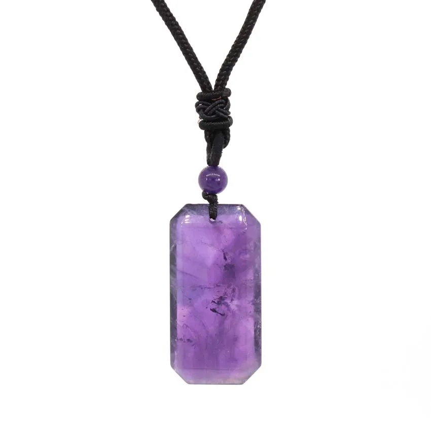 Natural Stone Square Slice Pendant Necklace For Women Men Healing Crystal Amethyst Rose Quartz Black Agate Tiger Eye Jewelry