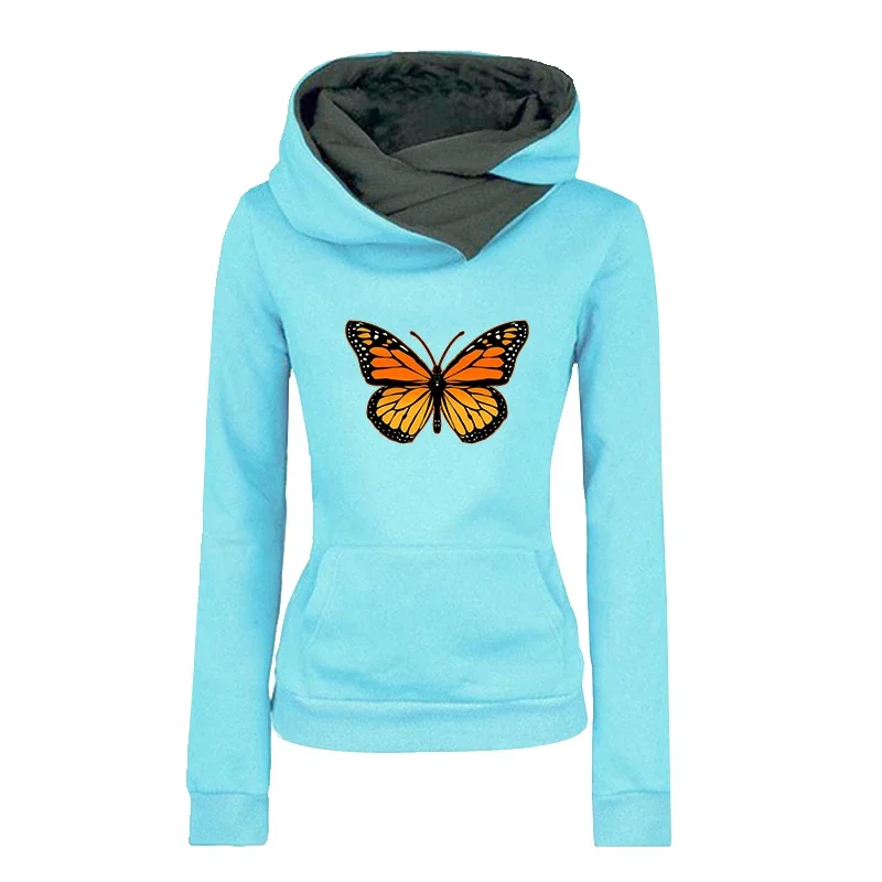 Womens Tracksuit Hot Butterfly Print Fashion Casual Top Clothing Daily Versatile Jogging High Quality Warm Hooded Sweatshirts