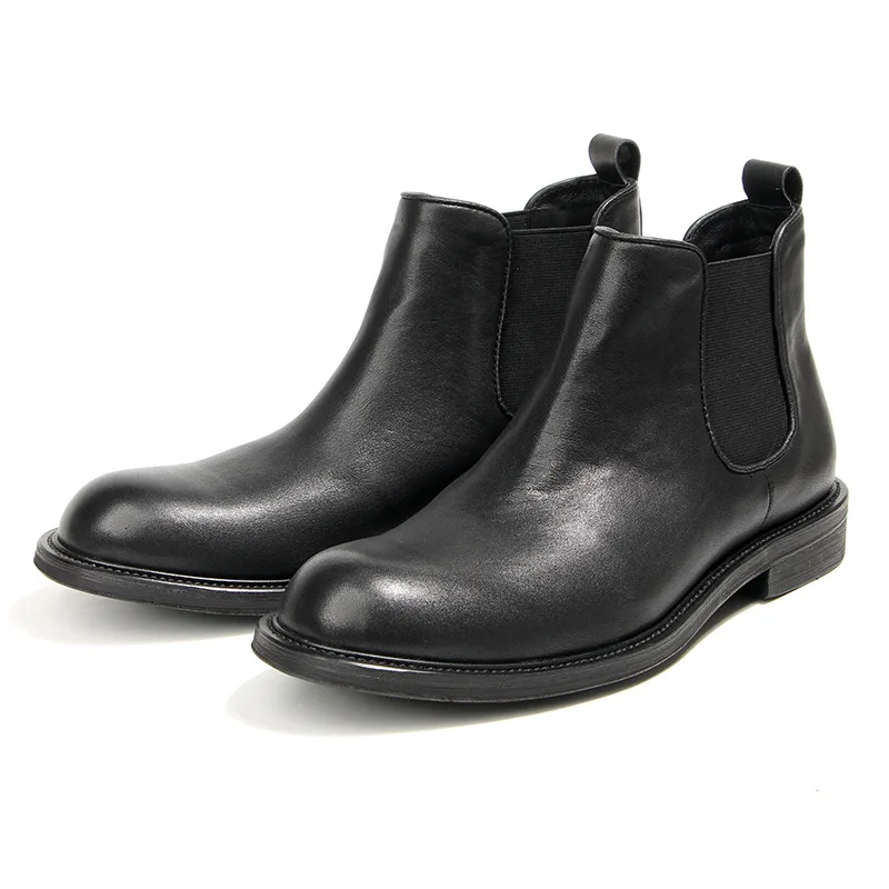 

Classic Round Toe Handmade Men Chelsea Boots Vintage British Autumn Winter Ankle Boots Wedding Dress Cow Leather Boots Shoes Men