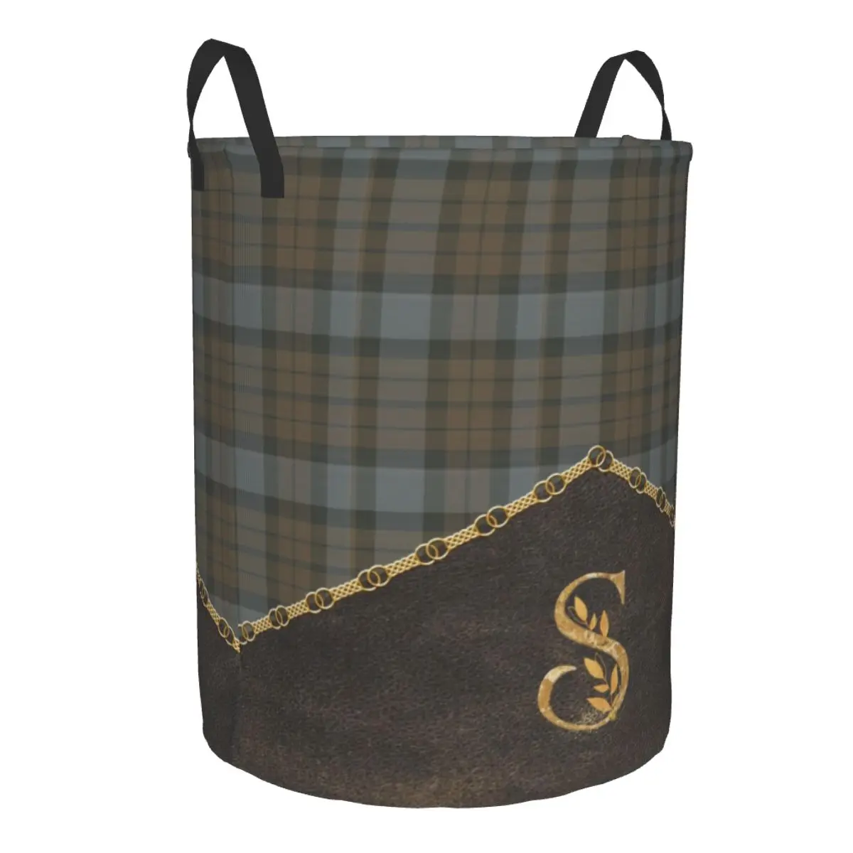 Leather Tartan Monogram S Laundry Basket Collapsible Modern Plaid Check Texture Clothing Hamper Toys Organizer Storage Bins