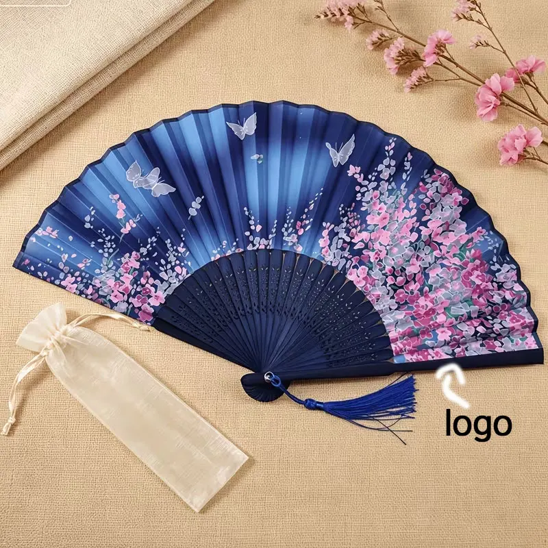Personalized Custom Logo, Name, Date, Hollowed-Out Fan Bones, Japanese-Style Cherry Blossom Butterfly Folding Fan, Portable Summer Handheld Fan with Tassel, Dance Performance Prop, Summer Outdoor Cooling Accessory, Hanfu / New Chinese Style / Japanese Style Outfit Accessory, Photo Shoot, Classical Dance Stage Performance, Wedding Venue Decoration, Cultural and Creative Travel Souvenirs, Birthday and Festival Gift, Cosplay Role-Playing, Includes Fan Storage Bag + Tassel