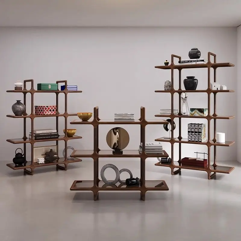 North American black walnut shelf bookshelf floor-to-ceiling solid wood storage living room partition storage rack multi-layer d