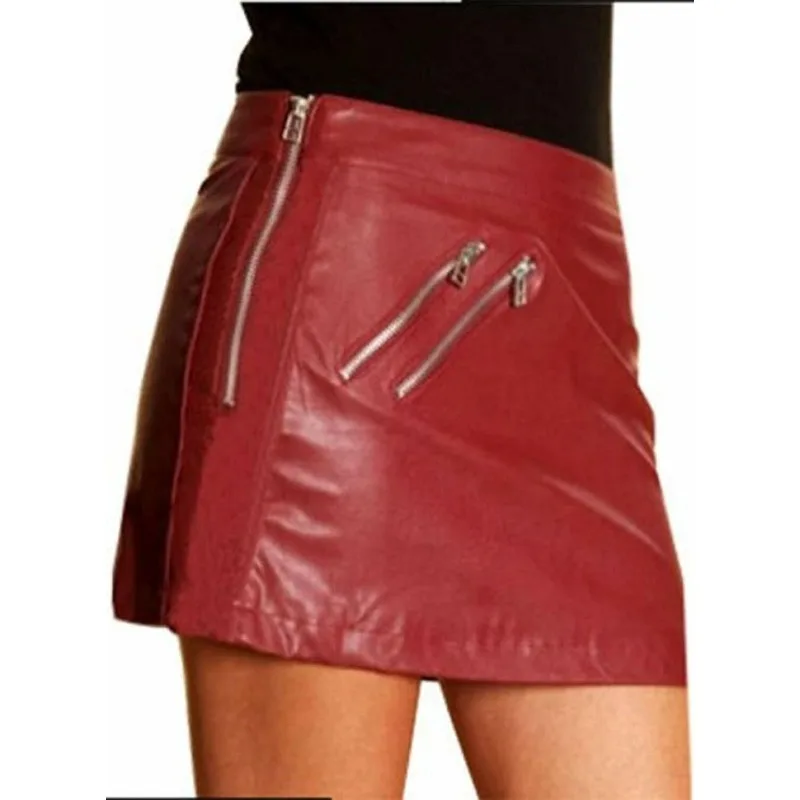 Women's Genuine Real Lambskin 100% Leather Skirt Mini Stylish Soft Skirt Red