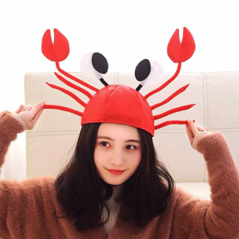 Adult Crab Hat Animal Headwear Costume Accessoriesfunny Crawfish Claws Antenna Cap Dress Up Theme Party Role Play Cosplay Prom