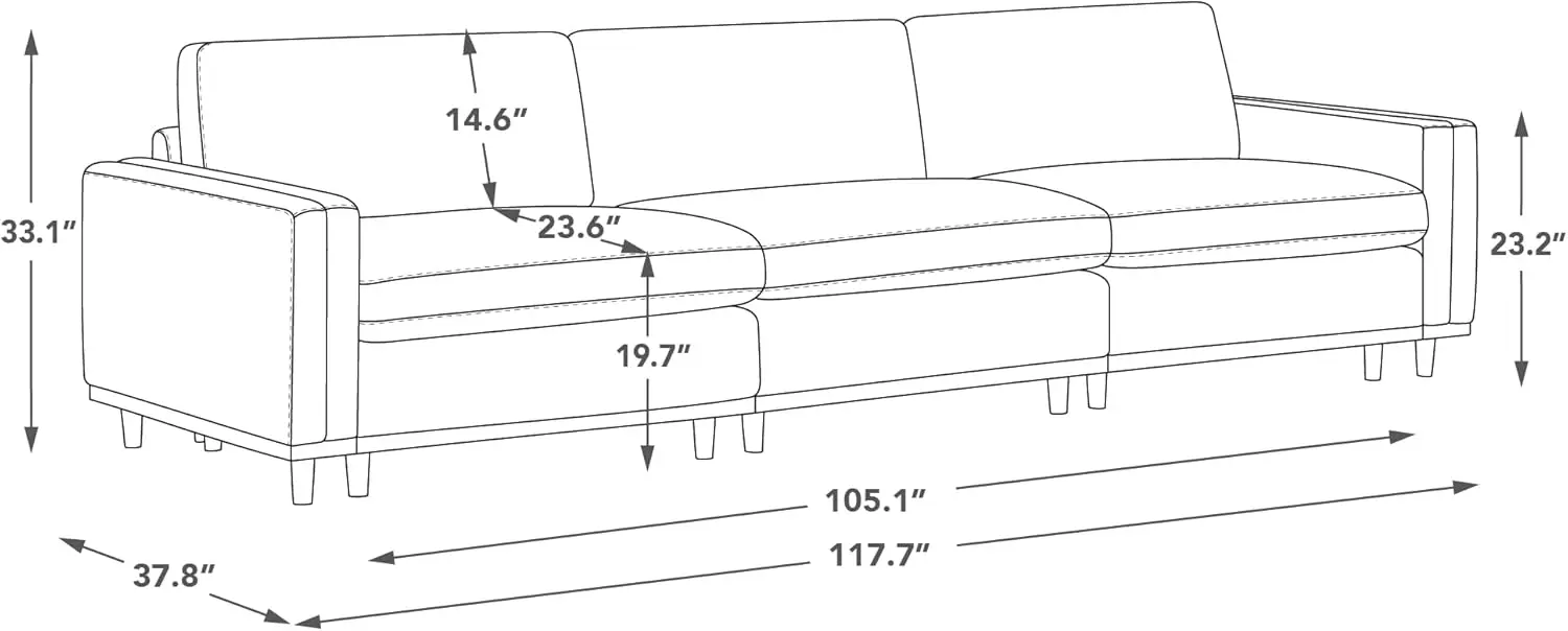 Super Large Luxury 3 Seat Sectional Modular Sofa, Down Filled Modern Sofa, Deep Seat Comfty Cloud Couch, 118 inch Width