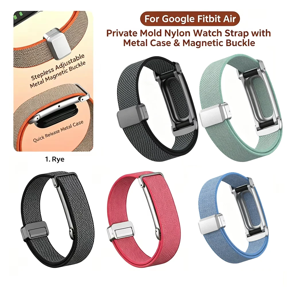 Bild 4: Hochwertiges gewebtes Nylon-Uhrenarmband für Google Fitbit Air, Ersatzband mit magnetischer Schnalle + Metallschutzrahmen für Fitbit Air