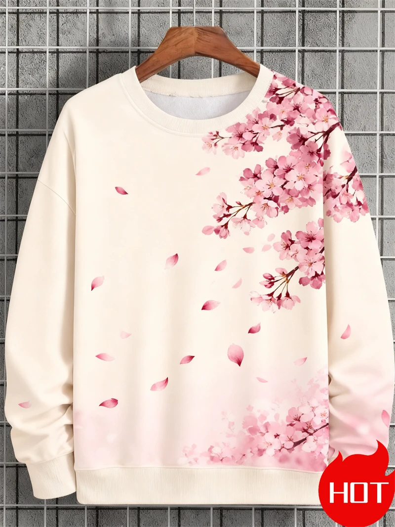 Cherry Blossom Pattern 3D Print Sweatshirts Women New Casual O-Neck Hoodies Streetwear Y2k Pullover Harajuku Tops Woman Clothing