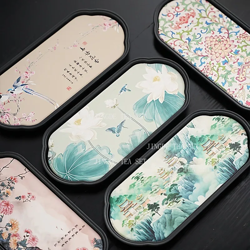 Melamine Small Tea Tray Chinese Style Coarse Pottery Water Absorbing Dry Foam Tray Household Chinese Style Pallet Tea Trays