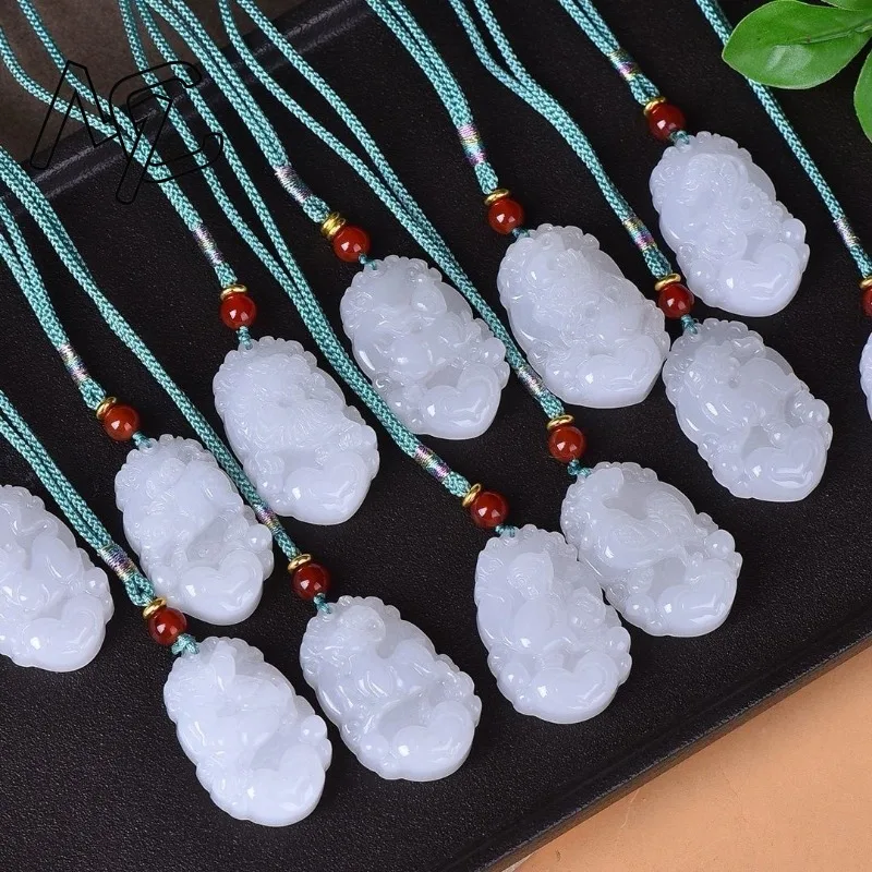 A Set Natural White Jade Chinese Zodiac Pendant Necklace Fashion Charm Jewellery Accessories Hand-Carved Lucky Amulet Gifts