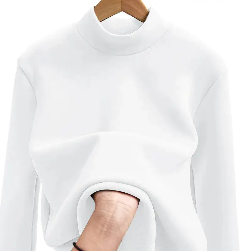 Double-sided Fleece Warm Base Shirt Men Women Long Sleeve Half High Collar T-shirt Autumn Winter Thermal Underwear