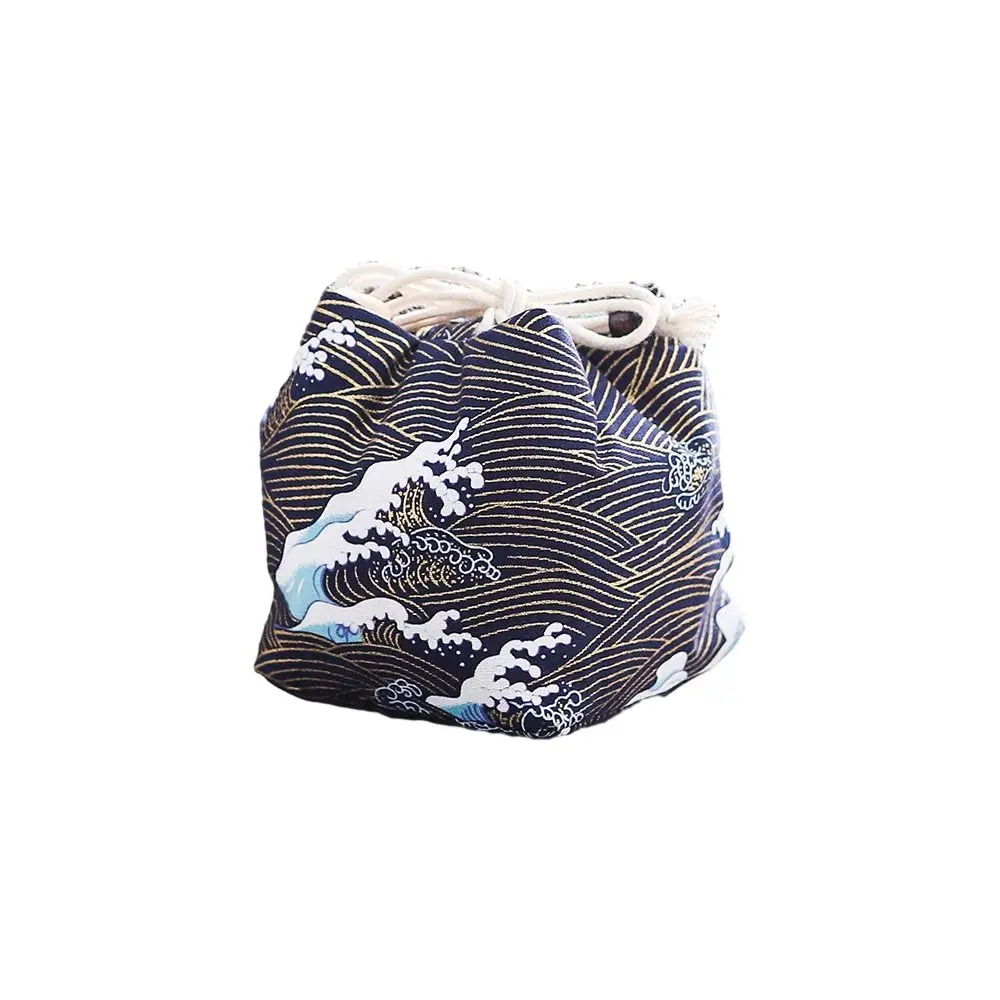 Sweet Canvas Flower Drawstring Bag Dragon Stripe Print Chinese Style Handbag Bird Bucket Bag Tea Set Storage Bag Tea Set Storage