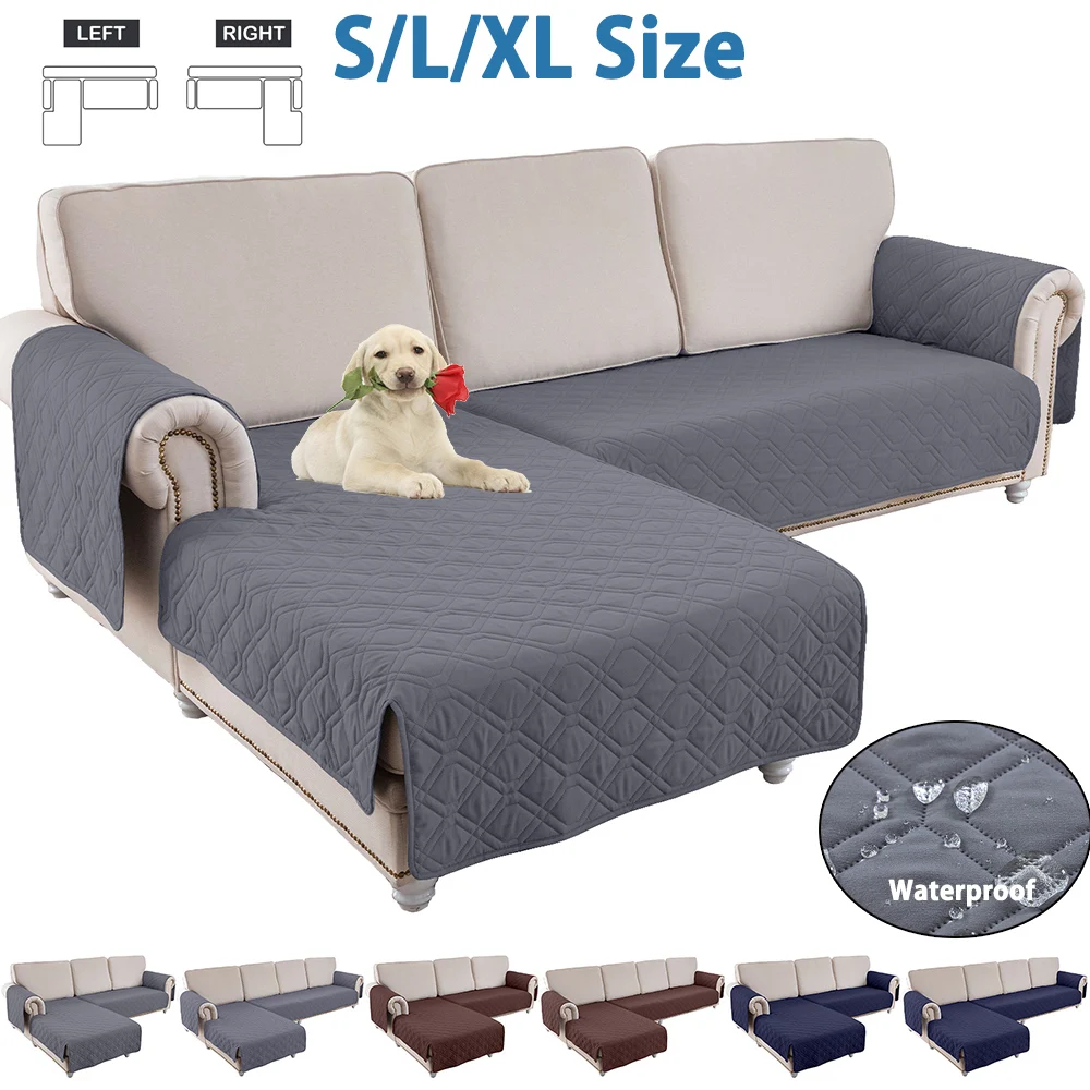 100% Waterproof Sectional Couch Covers 2 Pcs Quilted Slipcover Reversible L-Shape Sofa Covers for Living Room Pet Mat Protector