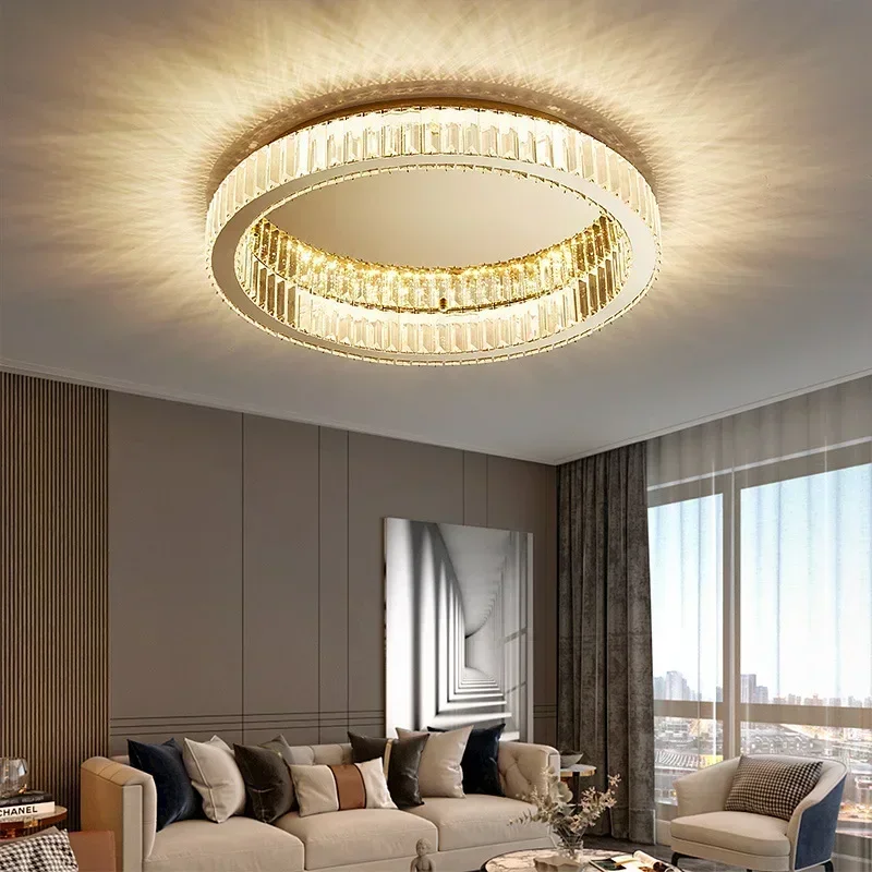 Italian Light Luxury Round Crystal Ceiling Lamp Modern High-end Luxury Villa Nordic Creative Living Room Warm LED Eye Protection