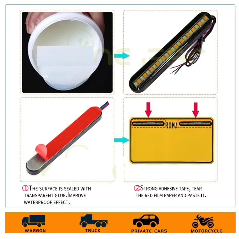 2PCS Motorcycle Tail Light Bar LED Brake Turn Signal Red Amber white amber Color 24LED Motorbike License Plate Light 12V