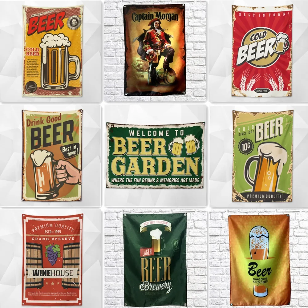 

Vintage Cocktail Wine Poster Wall Hanging Flag Cold Beer Banner Tapestry Bar Pub Club Man Cave Beer House Wall Decor Sticker B2