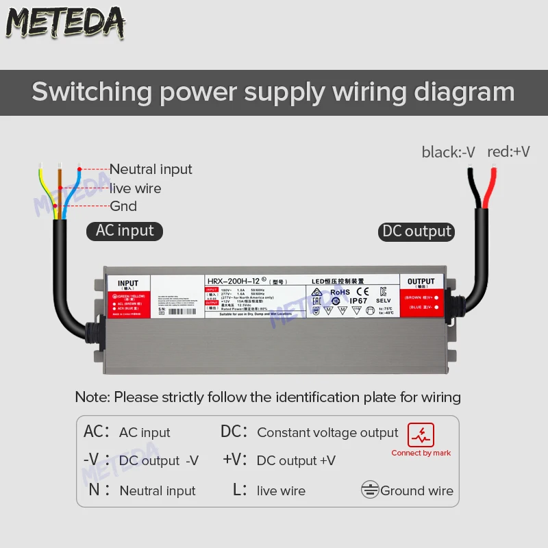 LED Driver DC12V 24V Waterproof Lighting Transformers for Outdoor Light 12V Power Supply AC -DC 36W 200W 500W 600W Power Adapter