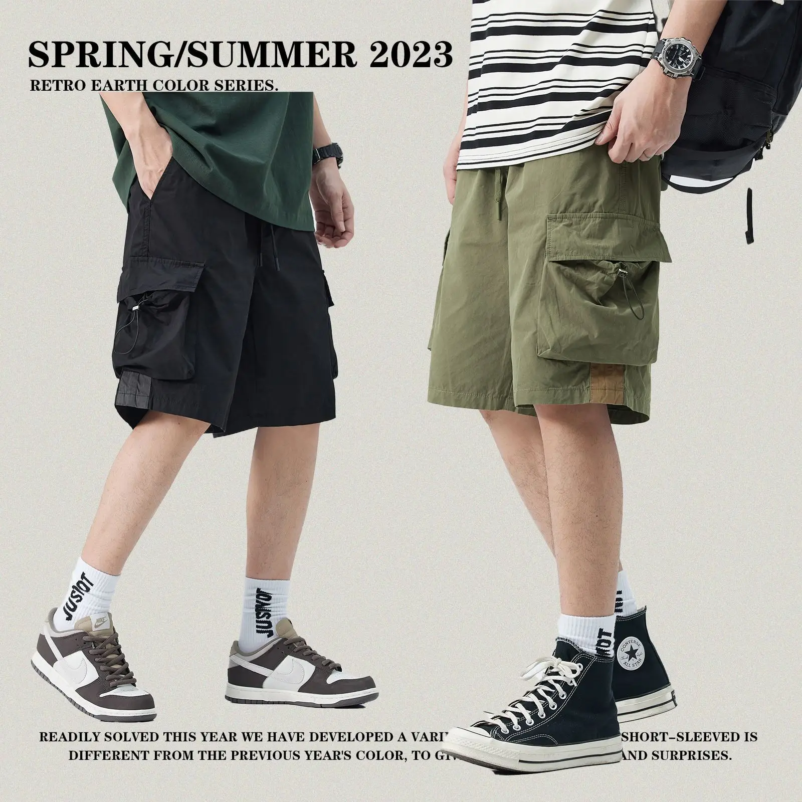 Men's new summer sports shorts retro loose casual five quarter pants Fashion casual pants three-dimensional pocket cargo shorts