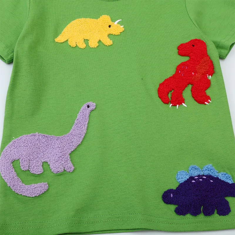 Little maven 2024 Baby Boys Tops Tees Appliques Children\'s Clothing T-shirts Summer Cartoon Embroidery Dinosaurs Kids Clothes