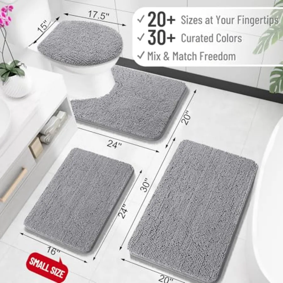 Bathroom Rugs 30x20, Extra Soft Absorbent Chenille Bath Rugs, Rubber Backing Quick Dry, Machine Washable Bath Mats for Bathroom